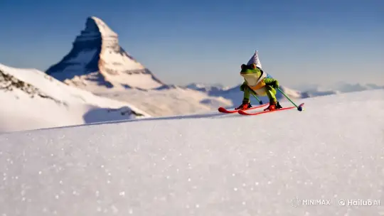 Frog Skis Amidst Majestic Matterhorn's Alpine Scene – AI Generated Video | Hailuo AI
