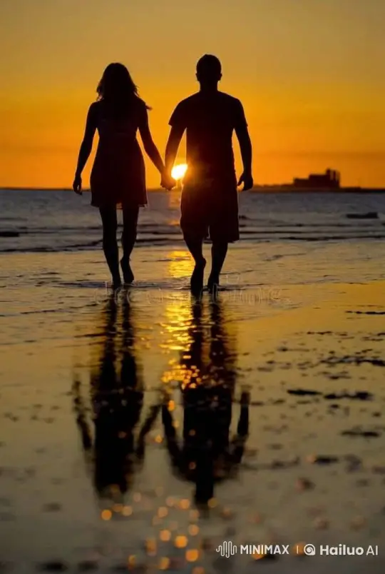 Romantic Stroll on the Beach at Sunset – AI Generated Video | Hailuo AI