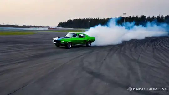 Vintage Mustang Drifts on Racetrack with Dynamic Cinematography – AI Generated Video | Hailuo AI