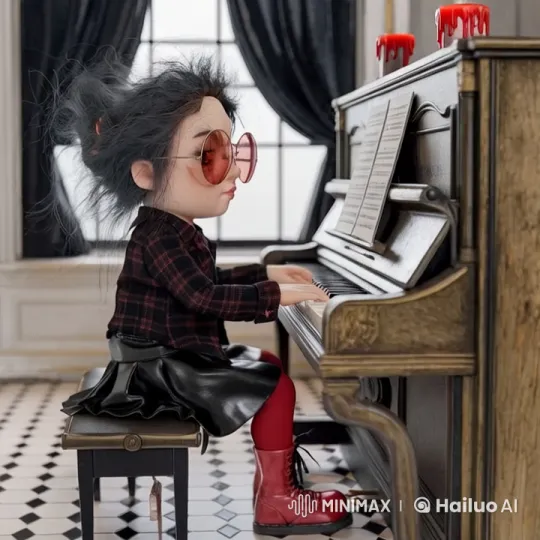 Doll-like Character Playing Antique Piano in Elegant Room – AI Generated Video | Hailuo AI