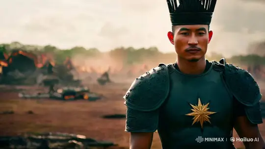 Regal Warrior in Dramatic Battlefield Setting – AI Generated Video | Hailuo AI