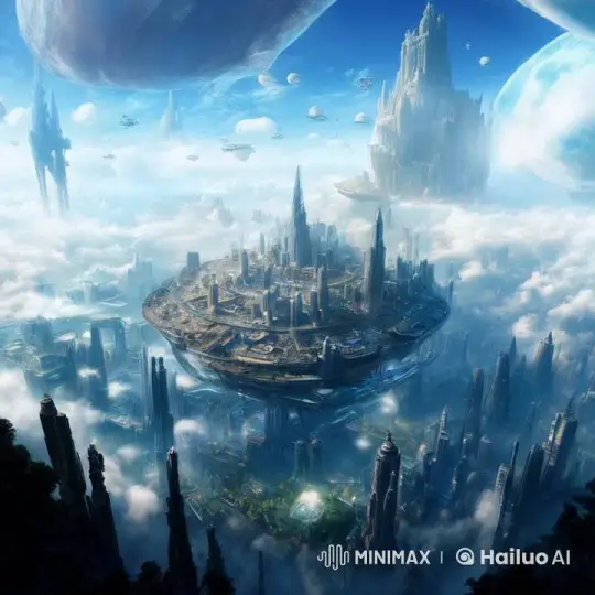 Futuristic Flying Machine Navigates Floating City Skyline – AI Generated Video | Hailuo AI