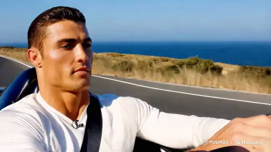 Cristiano Ronaldo Drives Sports Car on Coastal Road – AI Generated Video | Hailuo AI
