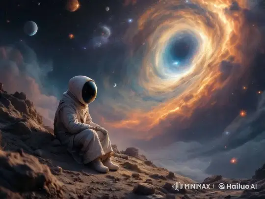 Astronaut Contemplates in Cosmic Vortex – AI Generated Video | Hailuo AI
