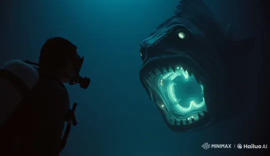 Dark Depths: Diver Meets Giant Anglerfish – AI Generated Video | Hailuo AI