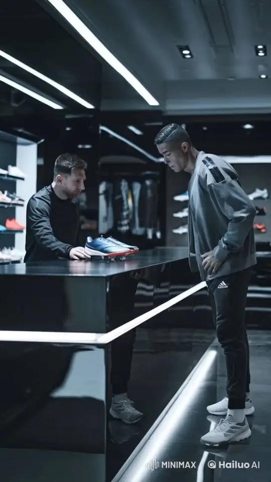 Iconic Footballers Showcase Premium Shoes in Luxurious Store – AI Generated Video | Hailuo AI