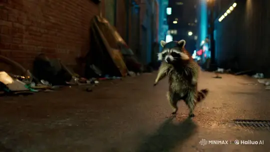 Aesthetic Urban Raccoon Dance in Dim Alleyway – AI Generated Video | Hailuo AI