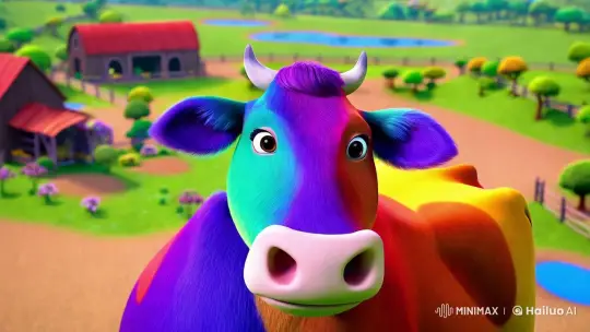 3D Cow on a Vibrant Farm: Whimsical Realism – AI Generated Video | Hailuo AI
