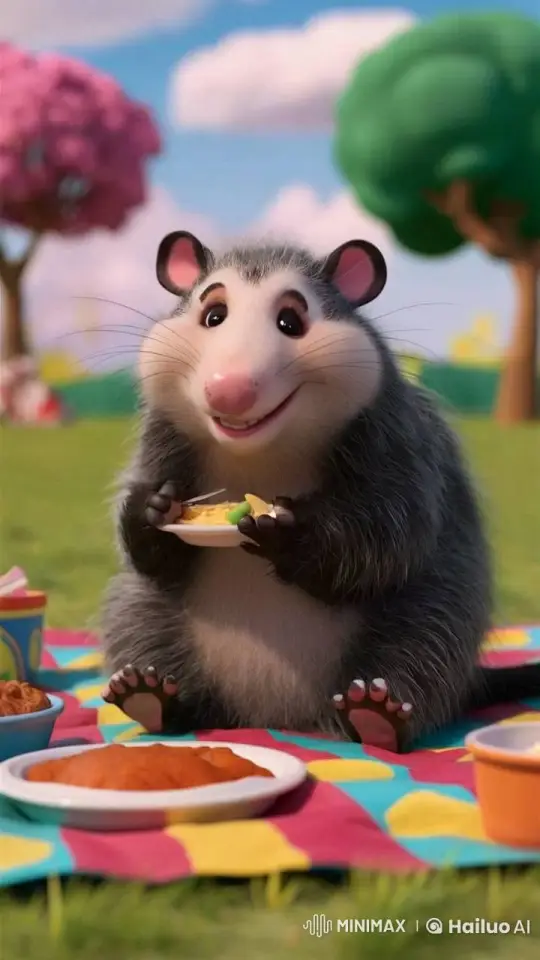 Cute Opossum Enjoying Picnic in a Lush Park – AI Generated Video | Hailuo AI