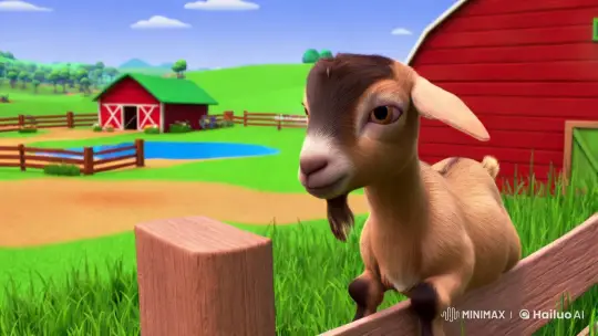 Baby Goat Playfully Nibbles on Farm Fence – AI Generated Video | Hailuo AI