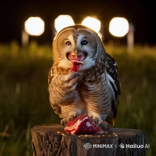 Owl Feeding on Stump with Dramatic Lighting – AI Generated Video | Hailuo AI
