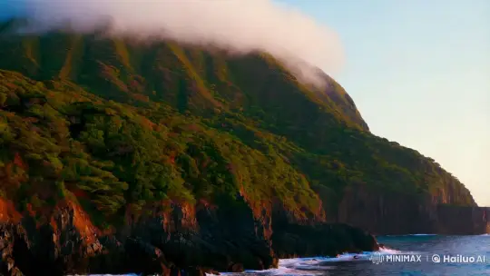 Majestic Hill Emerges from the Ocean Mist – AI Generated Video | Hailuo AI
