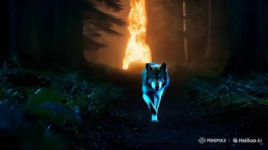 Wolf Rushes Through Enchanted, Dimly Lit Forest – AI Generated Video | Hailuo AI