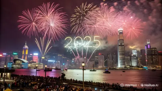 2025 Celebration: Nighttime Cityscape with Fireworks – AI Generated Video | Hailuo AI