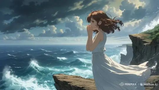 Girl on Cliff: Serene Ocean View Animation – AI Generated Video | Hailuo AI