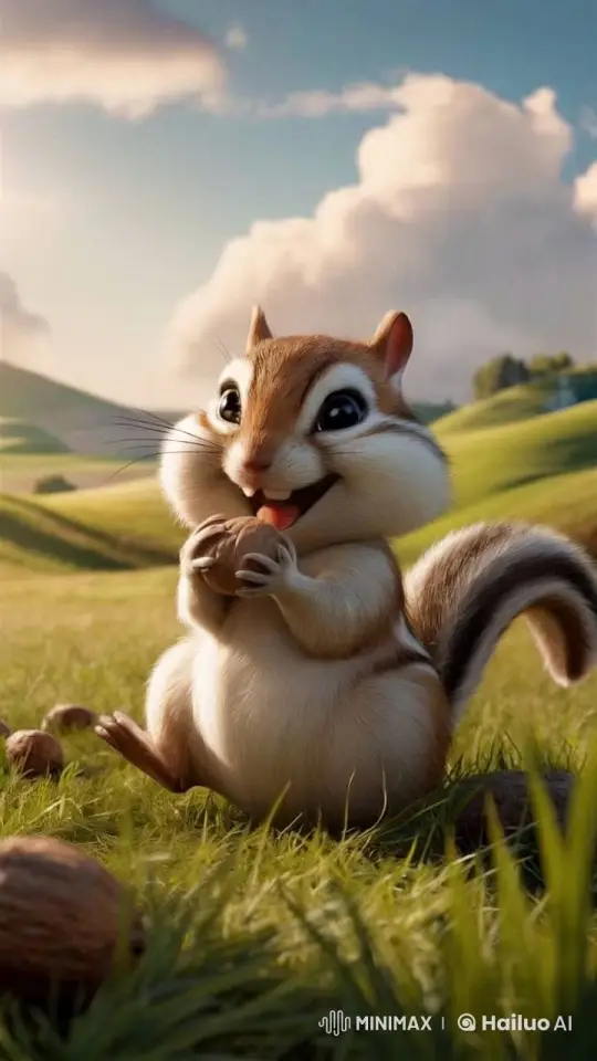 Cute Chipmunk Enjoying Walnut in Serene Meadow – AI Generated Video | Hailuo AI