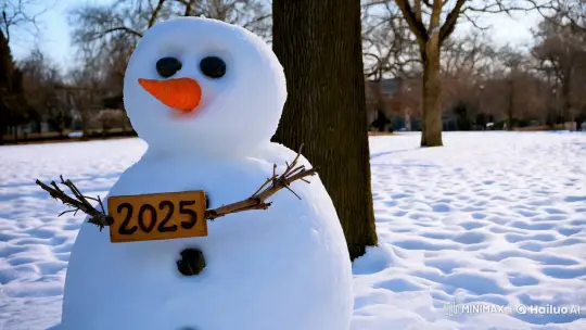 Winter Wonderland: Snowman with '2025' Sign – AI Generated Video | Hailuo AI