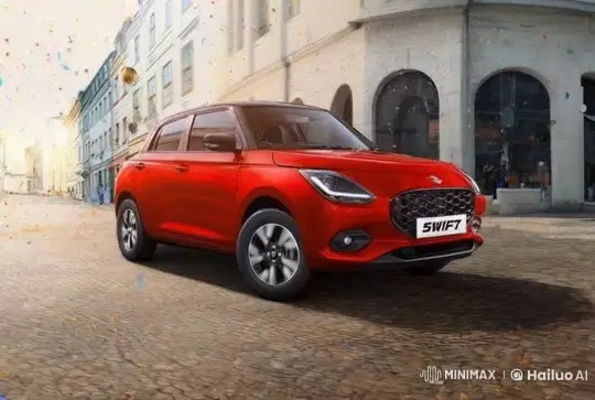 Red Car Drives Through Festive European Street – AI Generated Video | Hailuo AI