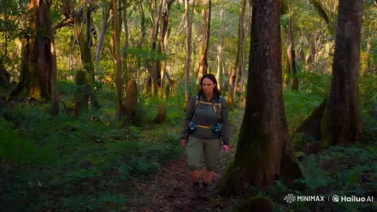 Confident Guide in Serene Forest Setting – AI Generated Video | Hailuo AI