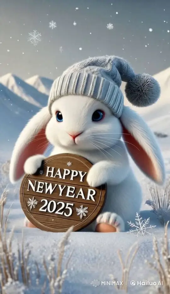 Cute Bunny in Snow Welcomes 2025 – AI Generated Video | Hailuo AI