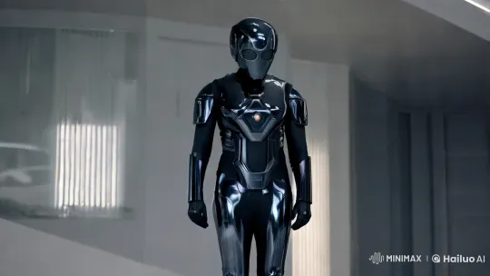 Futuristic Figure Ascends Gracefully in High-Tech Suit – AI Generated Video | Hailuo AI