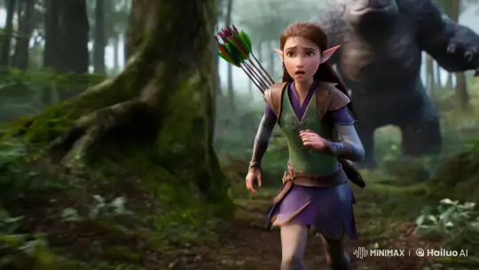Elven Girl Fleeing Through Forest with Bow – AI Generated Video | Hailuo AI