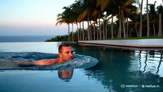 Graceful Swim in Infinity Pool with Serene Surroundings – AI Generated Video | Hailuo AI