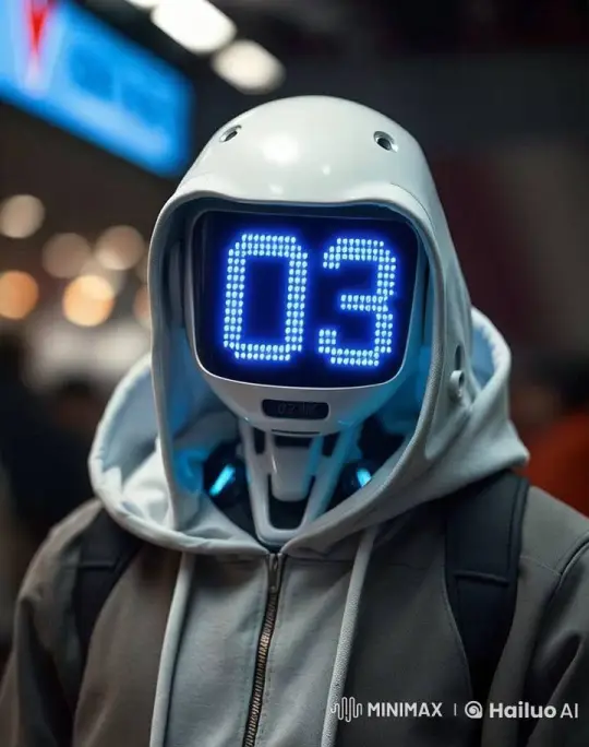 Futuristic Figure with Animated Helmet Display – AI Generated Video | Hailuo AI