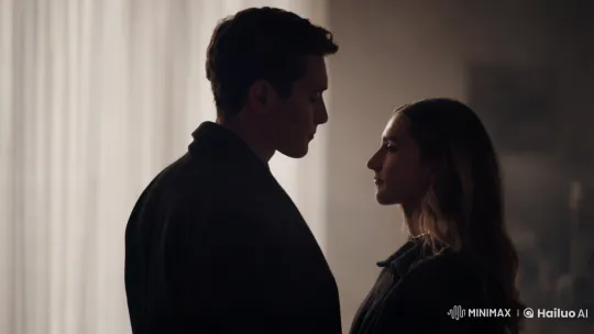 Intimate Kiss in Minimalist Cinematic Scene – AI Generated Video | Hailuo AI