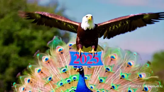 Eagle and Peacock Celebrate New Year in Majestic Flight – AI Generated Video | Hailuo AI