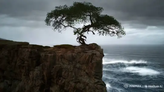 Resilient Tree Stands Against Stormy Sea and Sky – AI Generated Video | Hailuo AI