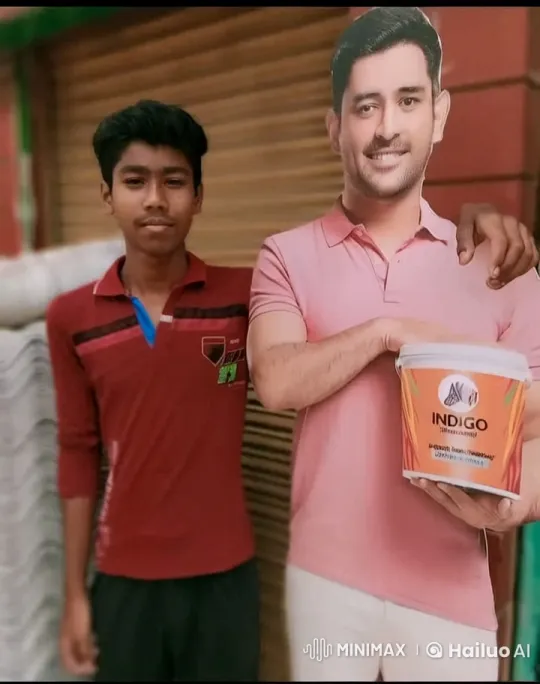 Young Man Kisses Cutout in Indigo Paint Ad – AI Generated Video | Hailuo AI
