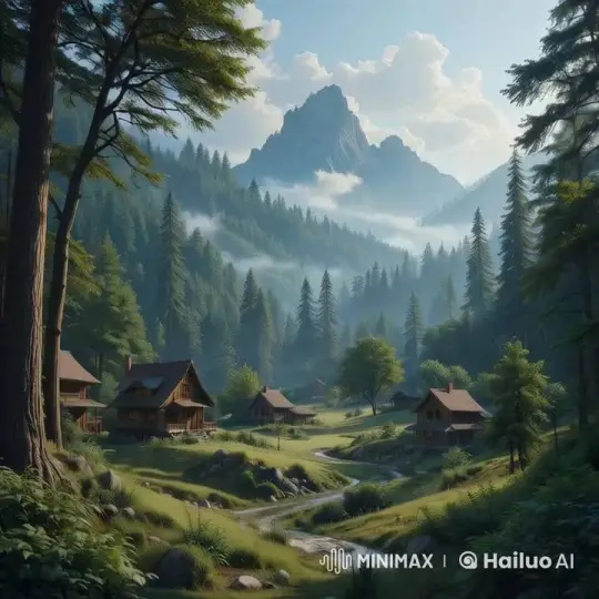 Peaceful Morning in a Secluded Forest Village – AI Generated Video | Hailuo AI