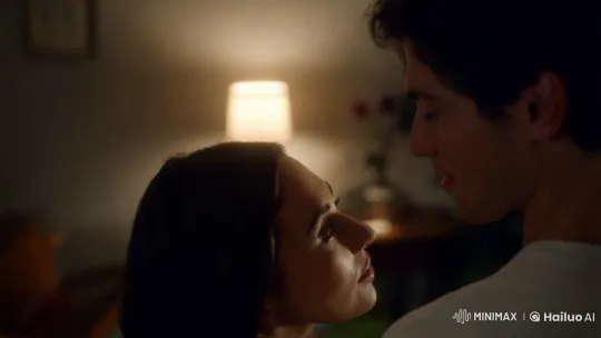 Intimate Moment Captured in Dimly Lit Room – AI Generated Video | Hailuo AI