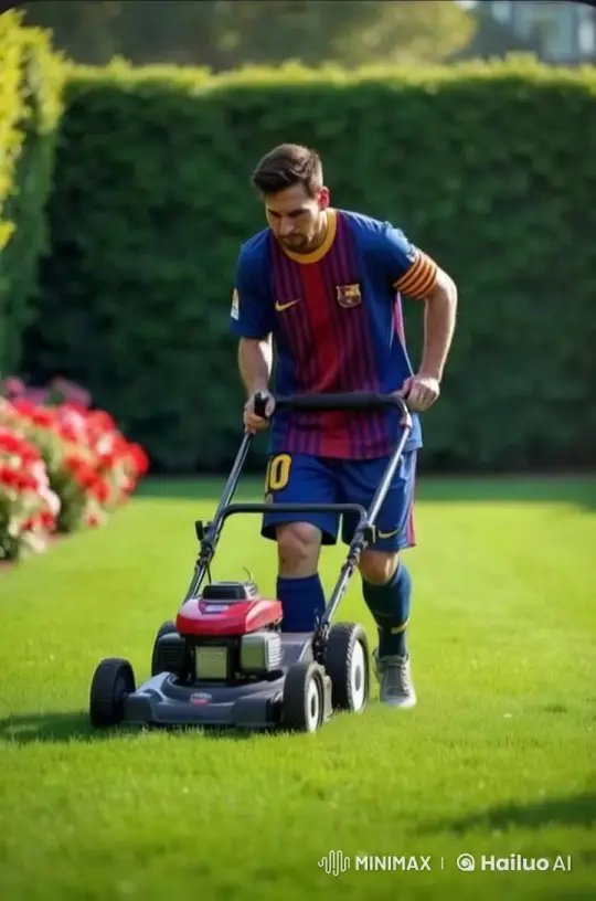 Person Mowing Lawn in Garden – AI Generated Video | Hailuo AI