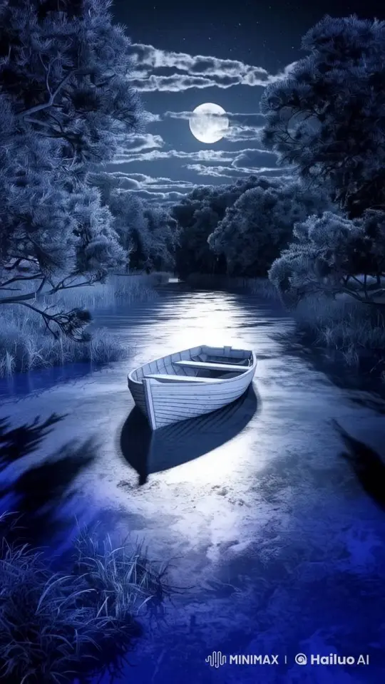 Serene Moonlit River with Wooden Boat in Live2D Animation – AI Generated Video | Hailuo AI