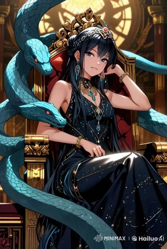 Regal Woman with Snake on Ornate Throne – AI Generated Video | Hailuo AI