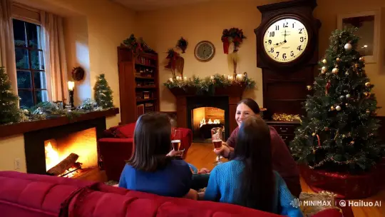 Family Celebrates New Year in Cozy, Festive Living Room – AI Generated Video | Hailuo AI