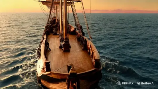 Majestic Ship Sails on Golden-Hued Sea at Dusk – AI Generated Video | Hailuo AI