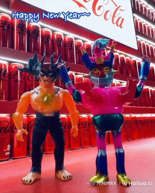 Live2D Animation: Action Figures Celebrate Lunar New Year with Coca-Cola – AI Generated Video | Hailuo AI