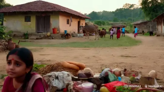 Hopeful Gaze: Bindiya's Determination Amidst Village Life – AI Generated Video | Hailuo AI