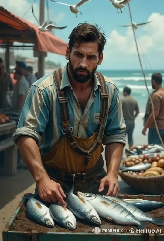 Seaside Market Live2D Animation with Fishmonger – AI Generated Video | Hailuo AI