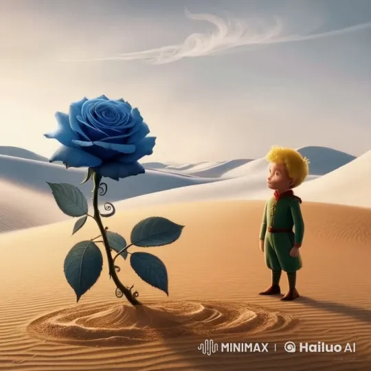 Boy Discovers Enchanted Blue Rose in Desert – AI Generated Video | Hailuo AI