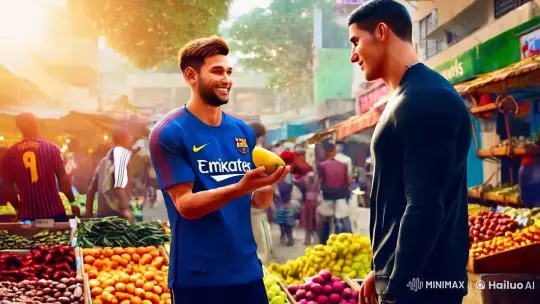 Messi and Ronaldo in Realistic Market Encounter – AI Generated Video | Hailuo AI