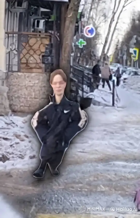 Man with Nailed Shoes Walks Through Snowy City – AI Generated Video | Hailuo AI