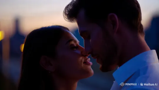 Passionate Couple Embraces in Urban Dusk Setting – AI Generated Video | Hailuo AI