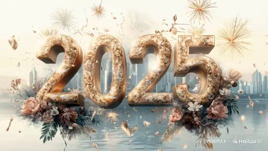 Elegant 2025 Celebration with Fireworks and Nature – AI Generated Video | Hailuo AI