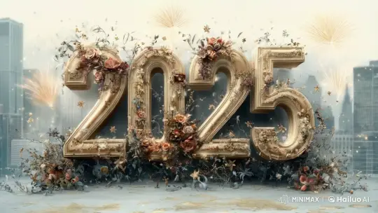 2025 Celebratory Scene with Glittering Floral Decorations and Fireworks – AI Generated Video | Hailuo AI