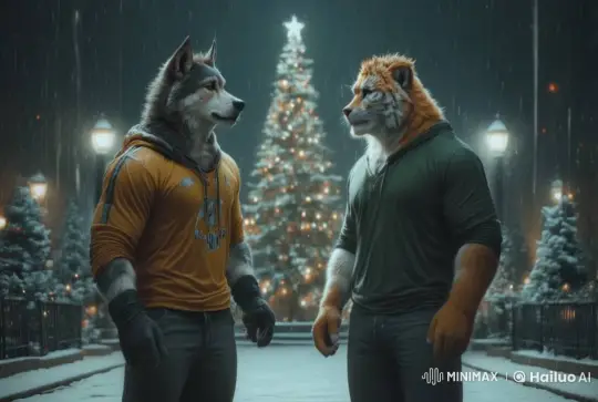 Anthropomorphic Wolf and Tiger Share Christmas Kiss in Live2D Animation – AI Generated Video | Hailuo AI