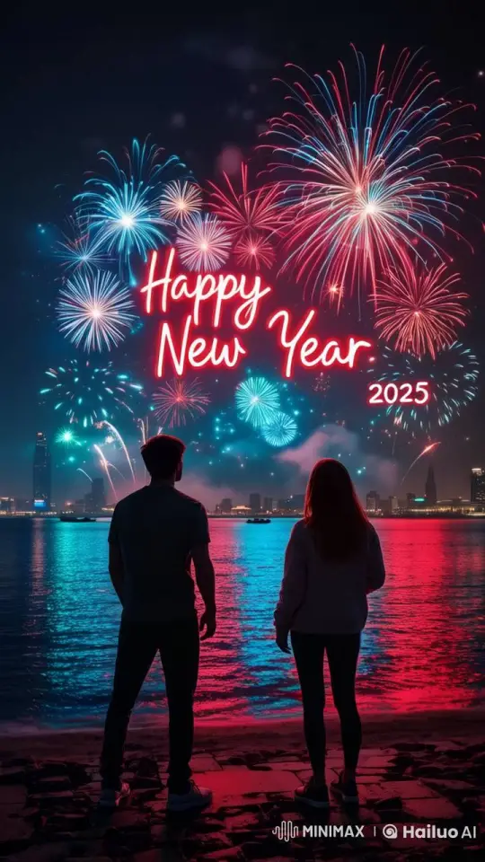 Young Couple Enjoys Spectacular Fireworks Display – AI Generated Video | Hailuo AI